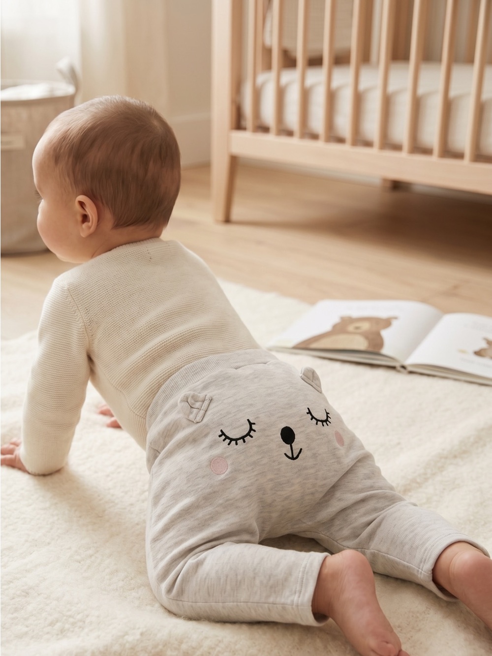 H&M Cream Bear Face Baby Joggers